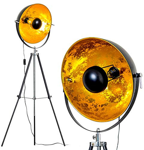 HOFSTEIN Stehlampe Saturn, Vintage Stehleuchte mit Lampenschirm in Gold/Schwarz aus Metall, Ø 40 cm, E27-Fassung, verstellbare Bodenleuchte im Retro-Design, ohne Leuchtmittel