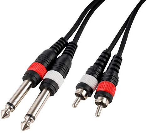 CASCHA Professionelles Audio Kabel, 2 x Klinke 6.3mm male auf 2 x Chinch male, 1m Länge, Schwarz