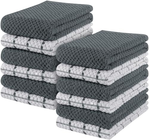 Utopia Towels Toallas de Cocina, 38 x 64 cm, 100% algodón Hilado en Anillo, Toallas de Plato súper Suaves y absorbentes, Toallas de té y Toallas de Barra, (Paquete de 12) (Gris y Blanco)