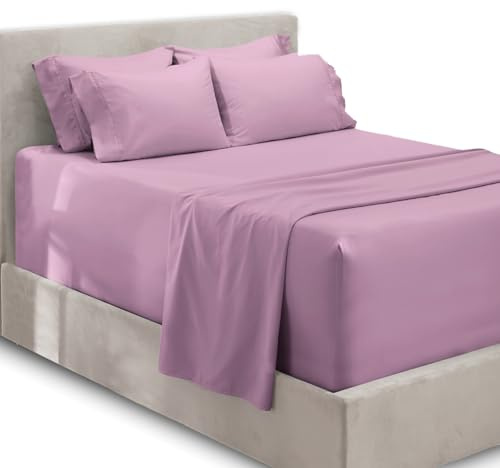 Hearth & Harbor Fits Mattress up to 21, Double Brushed Bedding Sheets & Pillowcases, Microfiber, Lavender Dream, Queen
