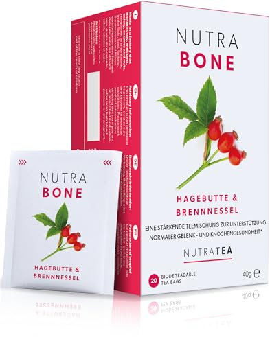 Nutra Tea NUTRABONE, Knochen Tee zur Stärkung der Knochen, zur Erhaltung flexibler Gelenke, 20 wiederverwendbare Teebeutel, Senioren Tee mit Ingwer & Grüner Tee