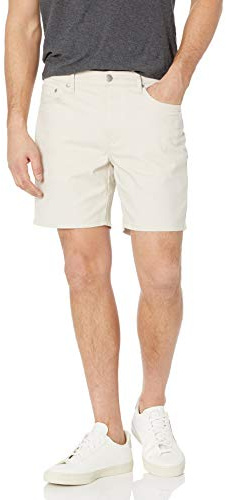 Amazon Essentials Men's Slim-Fit Stretch 5-Pocket Shorts, 7” (17.8cm) Inseam, Stone, 32W