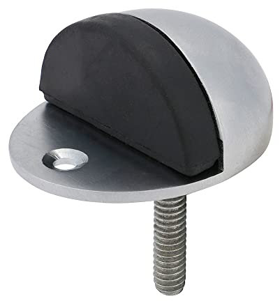 TIMCO Oval Door Stop - Satin Chrome - Floor Mounted - Protective Rubber Buffer tip - 47mm