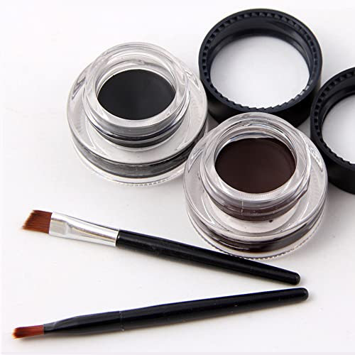 Go Ho 2PCS Gel Eyeliner,Black and Brown Eye Liner Makeup,Water-proof Smudge-proof Last for All Day Long Smooth Easy to Apply Eyeliner Gel with Brush