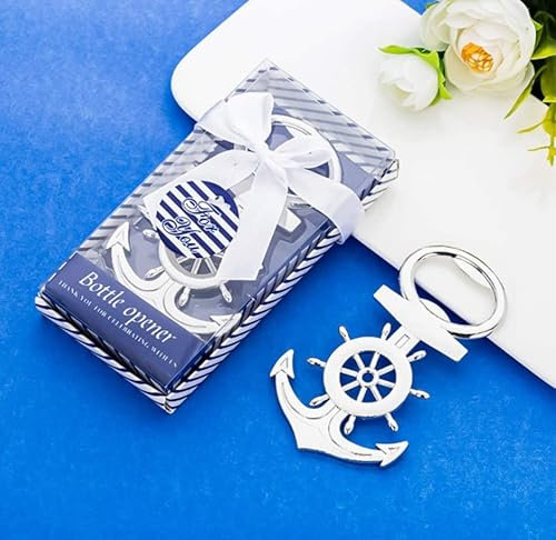 Ingrosso e Risparmio Apribottiglie Manuale in Metallo a Forma timone con Ancora - Idee bomboniere economiche partecipazioni Tema Mare