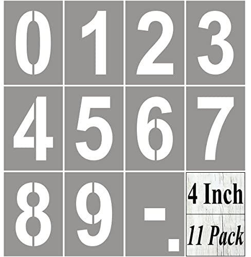 10.2 cm große Zahlenschablonen zum Malen – 11 Stück Zahlenschablonen für Panzeradresse, Kuchen, Briefkästen und Basteln, wiederverwendbare Hausnummern-Schablonen für Holzschilder & Zement-Wandkunst