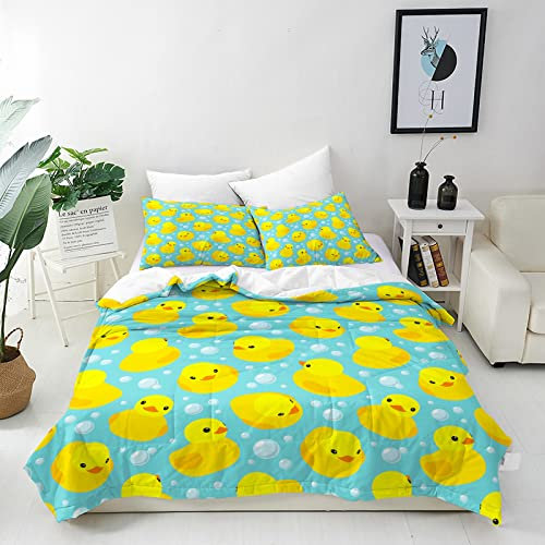 ANHOPE Cartoon Gelbe Gummi Ente Bettwäsche Set 3 Teilig Weich Bettbezug 135x200 cm & 2 Kissenbezug 50x70 cm Microfaser Bettbezüge Set mit Reißverschluss Bettdeckenbezug für Kinder Jungen Mädchen
