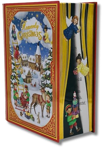 MediMuc Stor burk 'Heavenly Christmas' – omsorgsfullt präglad och tryckt – med ängla- och tomtemotiv – julburk – livsmedelssäker – volym 3,0 l – mått: (L x B x H): 24,5 x 21,0 x 9,0 cm