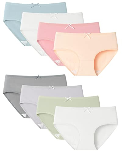 Adorel Mutande Intimo Cotone Slip Tinta Unita Ragazza Pacco da 8 Multicolore 12-14 Anni (Dimensione del Produttore L)
