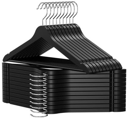 OGIVO Kleiderbügel Holz – 20er Set Holzbügel für Ihre Garderobe – 360° drehbarer Haken – Einkerbungen an den Schultern – Hangers (Schwarz)