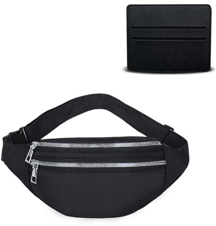BAIYSFFG Bum Bag Fashion Waist Pack Bumbag for Women Men Lightweight Fanny Pack with 2 Zip Pockets & Adjustable Strap, Large Belt Bag for Dog Walking Running Hiking Jogging (Black 1)