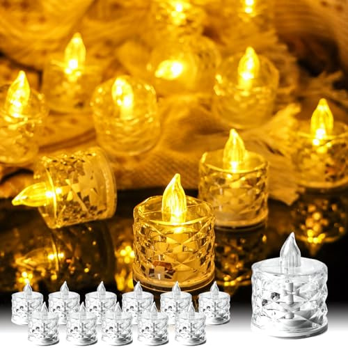 TINYOUTH 12 Bougies Chauffe-plat LED en Cristal, Bougies Sans Flamme, Bougies LED Scintillantes, Piles incluses pour Décoration Mariage Fête Anniversaire Fiançailles, Coquillage Diamants