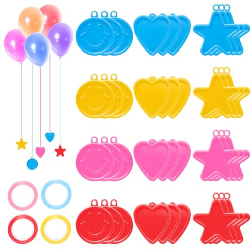 Rebanky 36 Stück Stern und Herzen Luftballons Ballongewichte Kunststoff Luftballons Gewichte für Heliumballons Bunte Ballonbeschwerer Set mit Ballonbänder für Hochzeit Geburtstag Party Dekoration