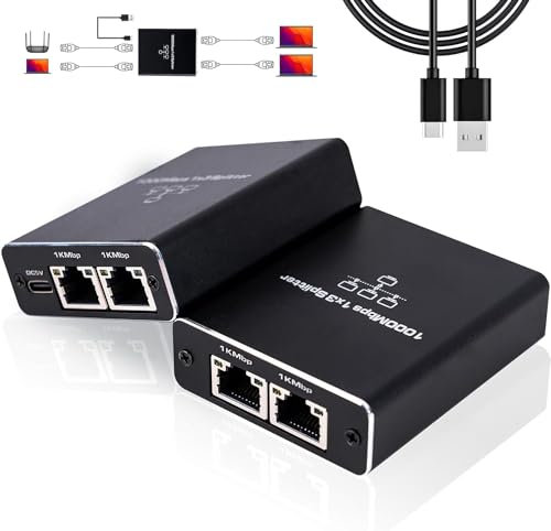 LAN Splitter 1 bis 3, 1000 Mbit/s Hochgeschwindigkeits Netzwerk Switch, LAN Kabel Splitter mit USB C Stromkabel für Computer, Hubs, Switches, Router usw.