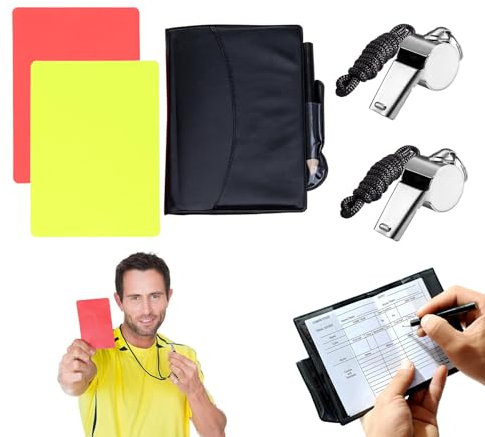 Olakin Schiedsrichter Karten Set, Schiedsrichterkarten, PCV Rote Karte Gelbe Karte mit Stiftezubehör und 2 Whistle, Knackige Klangpfeifen für Trainer, Schiedsrichter