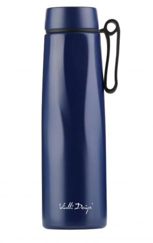 Vialli Design Thermoskanne Edelstahl 0,5L für Tee, Kaffee, Fuori Kollektion, Thermosflasche Dunkelblau, Thermobecher Auslaufsicher, Isolierkanne, Isolierbecher, Durchmesser: 6,5 cm