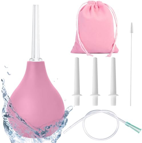 ZOCONE Enema Bulbo 224 ml Pera Lavativa Ducha Hombre y Mujeres con 6 Accesorios - Bombilla para Enema para Limpieza de Silicona Ducha Anal Bombilla de Ducha de Enema, Diseño Antirreflujo (Rosa)