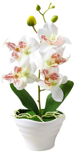 Konstgjorda orkidéblommor planterade, 5 huvuden falska orkidéer som ser riktiga ut, dekorativa konstgjorda blommor i vas, konstgjorda blommor i krukor för heminredning, konstgjord orkidé