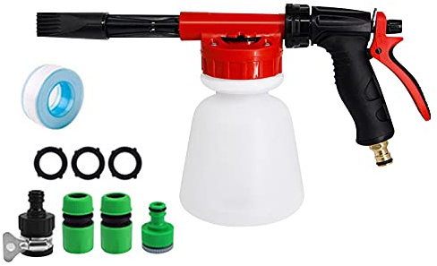 Biltvätt skum trädgårdsslang spruta skumspruta med justerbart förhållande urtavla tvål skumsprutmunstycke kit med 1 liter flaska universella kontakter