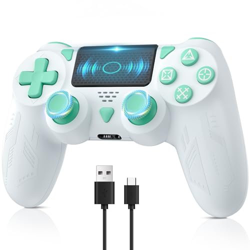 Bonacell Wireless Controller für Ps-4 Dual Vibration Kabellose Gamepad mit Turbo und 3.5mm Audio Jack/LED/Touch Pad für P-s4/Pro/Slim/Pc