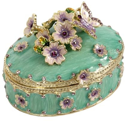 CAPRILO Figura Decorativa de Metal con Pedrería Joyero Flores y Mariposa. Adornos y Esculturas. Cajas Multiusos. Joyeros. Decoración Hogar. Regalos Originales. 6,50 x 5,50 x 5 cm