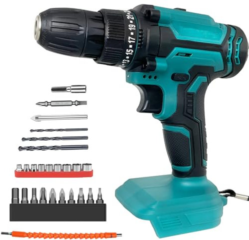 18V Cordless Impact Drill Driver, Compatible with Makita 18V Battery, with 26pcs Accessories, 45N.m Max Electric Drill, 2-Speed, 25 + 3 Torque,for Home,DIY Project (Without Battery)