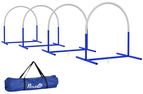 PawHut 4 Piece Dog Agility Training Set Dog Agility Training Set with Soft Training Carrying Bag White and Blue