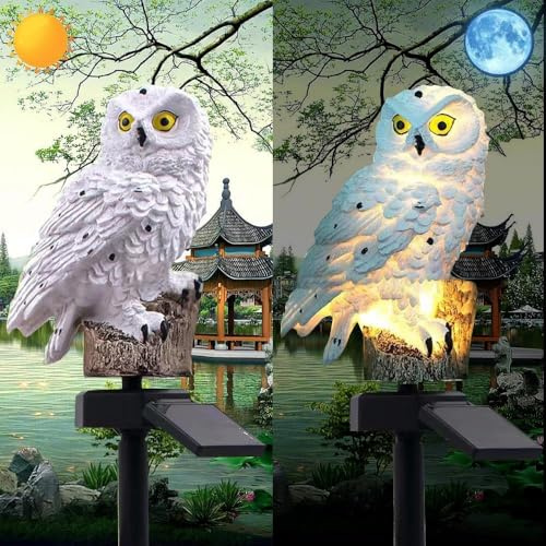 YZYOE Luce del gufo dell'energia solare, decorazione del giardino resina carina animale lampada terra, senza fili crepuscolo all'alba LED Sconce Luci impermeabili.