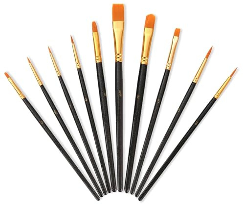 iwontalersy 10 Pièces Pinceaux Peinture,Pinceaux Peinture Acrylique,Nylon Pinceau Artiste Plume Lisse,pour Artistes,Adultes et Enfants,Noir