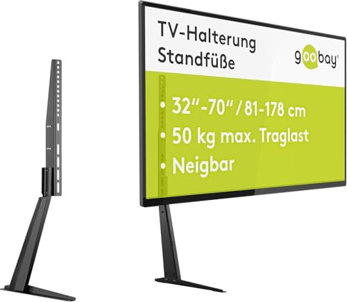 goobay 78770 Pied TV pour téléviseur et moniteurs entre 32 et 70 (81 à 180 cm), inclinable, hauteur réglable, plat et incurvé jusqu'à 50 kg, noir, 32-70