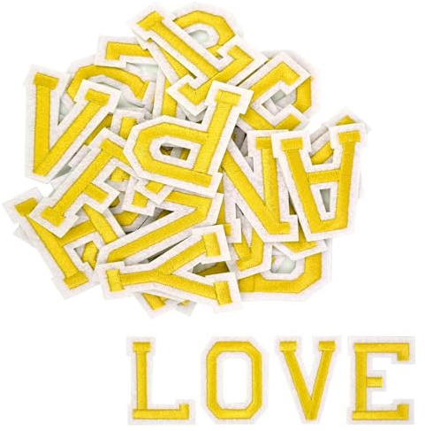 52 Piezas de letras para planchar, del A al Z, parches de letras adhesivos para ropa, reparaciones, chaquetas, camisetas, sombreros, bolsos, jeans, proyectos DIY (dorado)