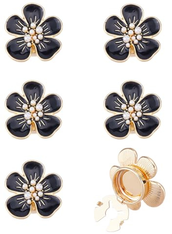 SUPERFINDINGS 6PCS Black Flower Cufflinks Camellia Button Covers Elegant Women Cuff Link Alloy Enamel Cufflinks Fashion Cuff Link Jewelry Gifts for Business Suit
