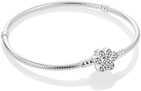 XWN 925 Silver Bracelet for Women, Pandora Moments Series Snake Chain Bracelet, Compatible with Pandora Charms, an Ideal Jewelry Gift for Women.(Cat's paw 18CM)