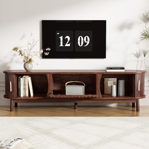 Moderno mueble de TV con puerta corrediza, armario de almacenamiento plegable, para televisores de hasta 65 pulgadas, patas resistentes, elegante centro de entretenimiento de 165 x 39,5 x 46 cm