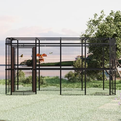 walnest Outdoor Large Walk-in Cage 10FT Heavy Duty Bird Cage Carbon Crystal Board Aviary Parrot Cage Wide Flight Metal Birdcage (154 Black)