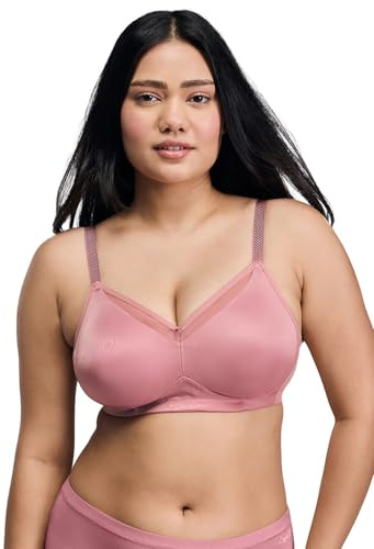 NYKD Minimizer BH för kvinnor, icke-vadderad och bygellös minimizer BH för kvinnor, dubbla lager, icke-töjbara kupor för hoppkontroll, med brett underband, strukturerade remmar för en, ROSA, 75D