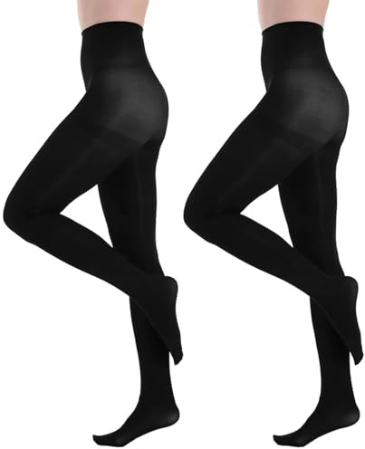 Terilamy 60 Denier Black Tights for Women, 2 Pairs Anti-Snag Base Layer Pantyhose Soft Stretch Velvet Opaque Control Top Ladies Stockings