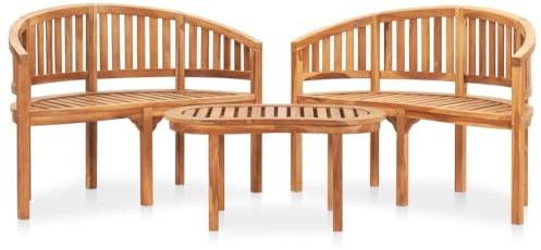 SooIarix Juego de salón de jardín de madera maciza de teca con 2 bancos, mesa de 90 x 50 x 45 cm, resistente a la intemperie, sofá para exteriores, balcón, salón, juego de muebles de jardín para