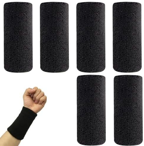 DNOMXB 6 pcs bracelets élastiques, Bandeau Anti-Transpiration pour Poignet, Bracelets de Sudation de Sport absorbants, Bracelet Poignet Absorbant de Sport pour unisexe - Serre Poignet Noir pour Tennis