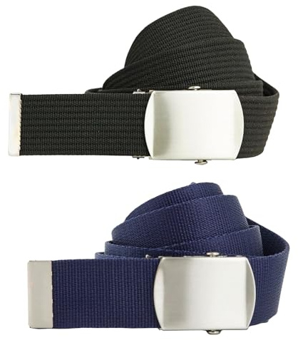 shenky - Ceinture en tissu à raccourcir soi-même - plusieurs coloris disponibles - L 160 x l 4 cm - lot de 2 - noir et bleu marine - 140cm