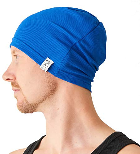 Bonnet Sport Homme Ultra Fin, Casquette Running Poids Léger Doublure sous Casque Velo Femme, Chapeau Été Mince Absorbant Transpiration Et Protection UV, pour Course À Pied Cyclisme Bleu