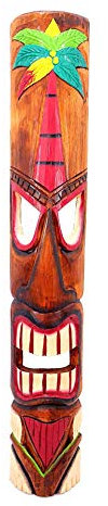 Coco Papaya Grand Masque Tiki 100cm en bois - Motif Palmier Coloré