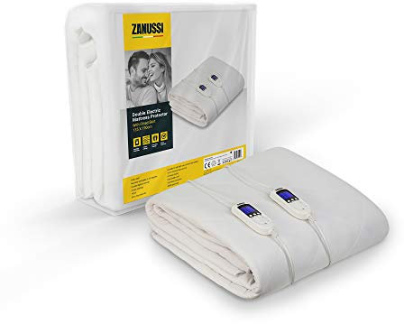 Zanussi Electric Blanket, Heated Double Fitted Underblanket, 9 Heat Settings, Low Energy & Energy Efficient, Machine Washable, Overheat Protection, 135 X 190 cm, 60W, White ZEDB7002, 2 Year Guarantee