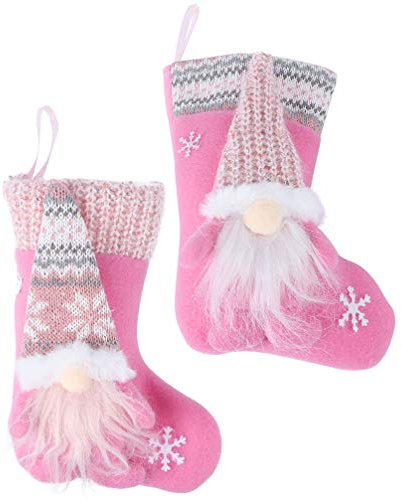 STOBOK 2 Stücke Weihnachtsstrumpf zum aufhängen Nikolausstrumpf Plüsch Wichtel GNOME Geschenktüte Beutel Zwerge Figuren Nikolausstiefel zum Befüllen Weihnachtsdeko Weihnachtsbaum Deko Rosa