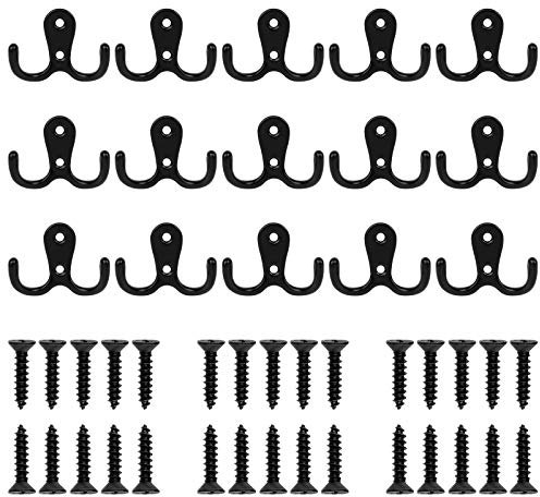 Jubaopen 15 Stück Wandhaken Doppel Kleiderhaken Vintage Metall Wandhaken Türhaken zum Einhängen Wand befestigte Haken Huthaken Kleiderbügel Haken für Garderobenhaken Badezimmer Küche(mit 30 Schrauben)