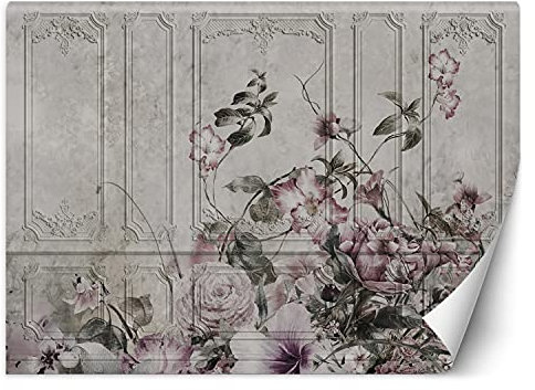 Feeby Fleece Fototapet Blommor Vinrankor Blad 100x70 cm Grått Tapet Väggdekoration Barn Vardagsrum Sovrum Kontor Kok Spa Hotel Textur Relief Ornamentering