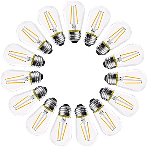E26 LED Filament Bulb, 15 Pack LED S14 Replacement Light Bulbs E26 2W Edison Bulbs for Outdoor String Lights