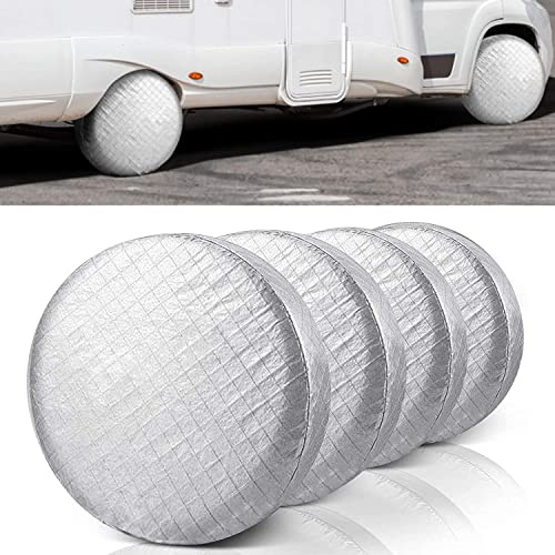 UCARE Lot de 4 housses de pneu imperméables à l'eau et à la poussière en aluminium anti-UV avec crochets pour voiture, camping-car, SUV, camion, remorque, convient aux pneus de 68 à 73 cm de diamètre