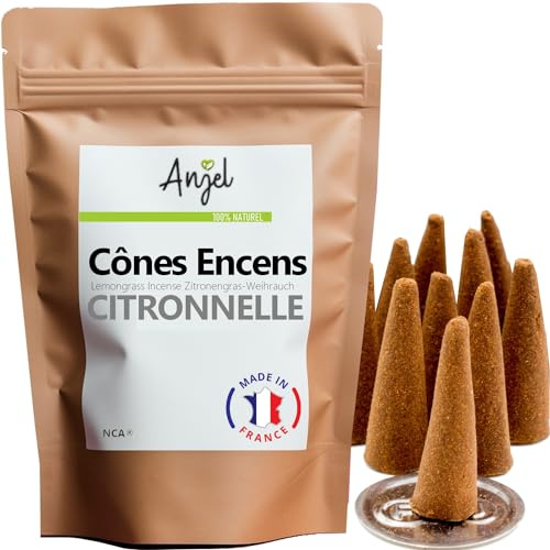 10 Cônes Encens Senteur CITRONNELLE - Encens Cône 100% Naturel Relaxation Méditation Purification + Brûleur Porte Encens Offert - NCA