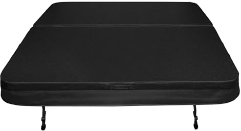 Hot Tub Cover Spa Lid 2m x 2m Square Black Hard Top Weatherproof PVC Leather Foam 25KG/m3 Density Galvanized C-Channel UV Mildew Flame Resistant 4 x Lock Down Straps With Keys 6 Lifting Handles